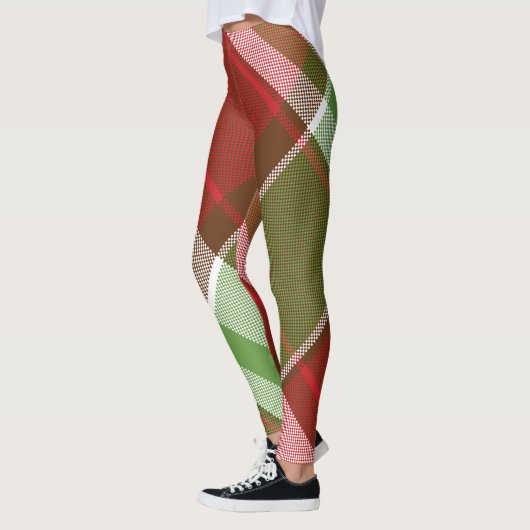 Leggings Green Red Plaid Pattern Festive Christmas Holiday (Gauche)