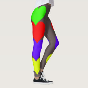 Leggings Green Red Purple Coeurs Jaunes Jambes Gris