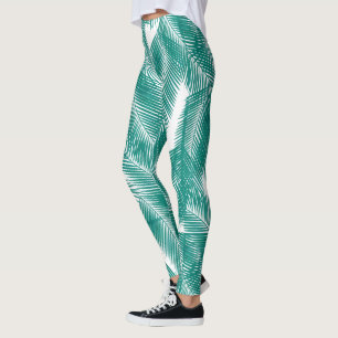 Leggings Green Tropical Palm Feuille Motif