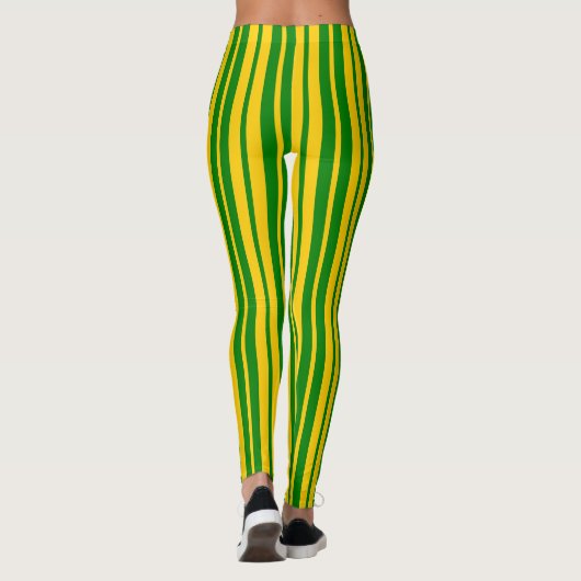 Leggings Green Yellow Stylish Stripes Pattern Design (Dos)