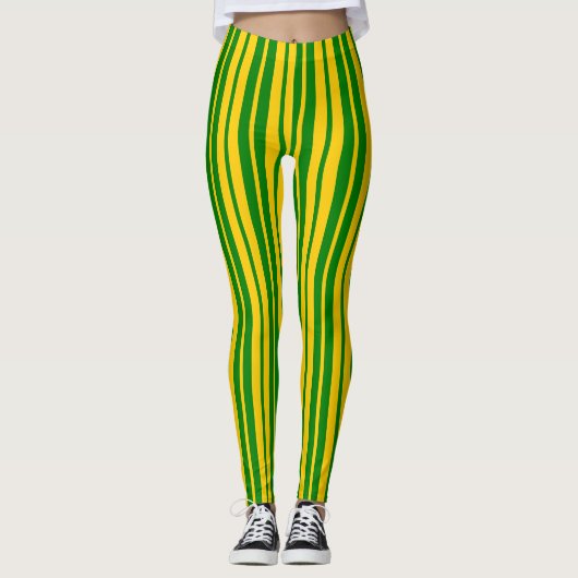 Leggings Green Yellow Stylish Stripes Pattern Design  (Devant)