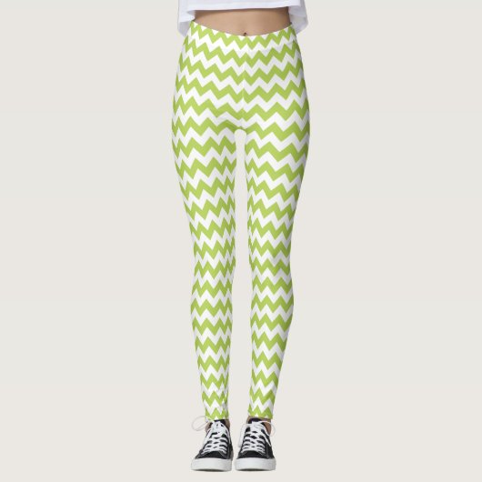 Leggings Green Zigzag, Green Chevron, Motif géométrique (Devant)