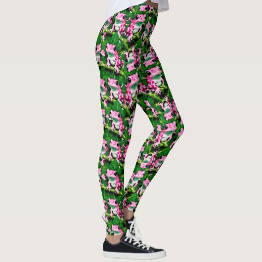 Leggings Grenouille Rose Sur La Feuille Verte Motif Design