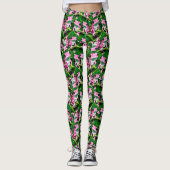 Leggings Grenouille Rose Sur La Feuille Verte Motif Design (Devant)