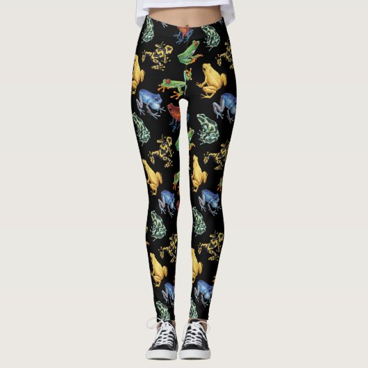 Leggings Grenouilles sur noir (Devant)