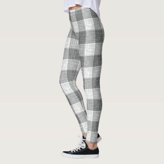 Leggings Grey and White Checkered Crosshatch Plaid  (Gauche)