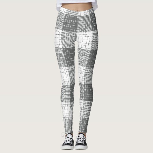 Leggings Grey and White Checkered Crosshatch Plaid  (Devant)