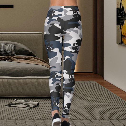 Leggings Grey Blue Light Crimson Cat Paw Camouflage Pattern