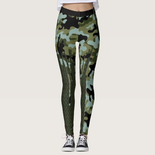 Leggings Grille bleue de lac camouflage de forêt d'évasion (Devant)