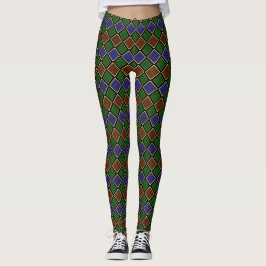 Leggings Grille Diamant Arlequin : Harmonie Texturée (Devant)