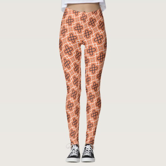 Leggings Grille géométrique diagonale avec orange et bleu (Devant)