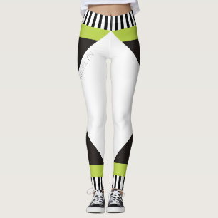 Leggings Grilles géométriques noir et blanc vert moderne