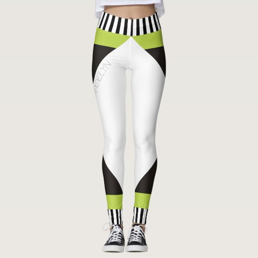 Leggings Grilles géométriques noir et blanc vert moderne (Devant)