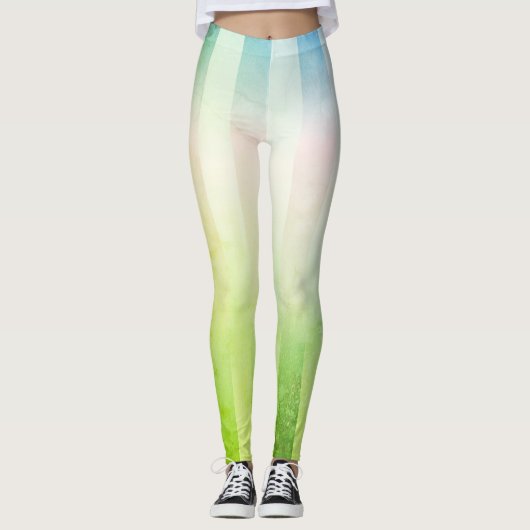 Leggings Grilles longues verticales vert et bleu (Devant)