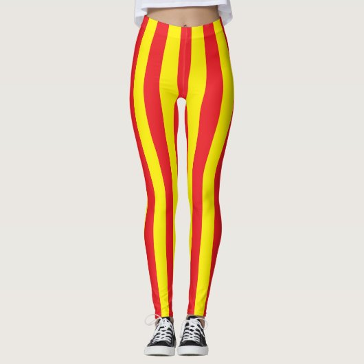 Leggings Grilles verticales jaunes et rouges (Devant)
