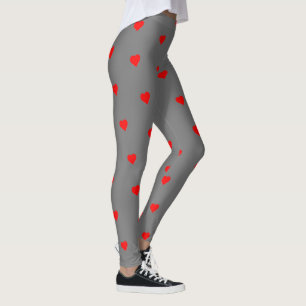 Leggings gris avec Coeurs rouges élégant Confortab