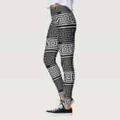 Leggings Gris Blanc Noir Clé grecque Fret Motif Design (Gauche)