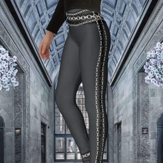 Leggings Gris Charbon Avec Chaîne Noir & Argent