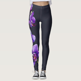 Leggings Gris d'ardoise foncée, Jambes d'orchidées violette