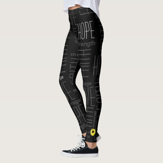 Leggings Gris de force de courage de BelieveBig sur le noir (Gauche)