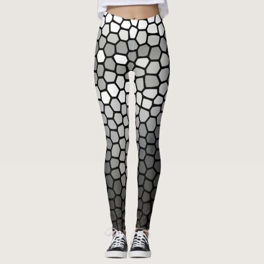 Leggings Gris et blanc Mosaïque géométrique moderne (Devant)