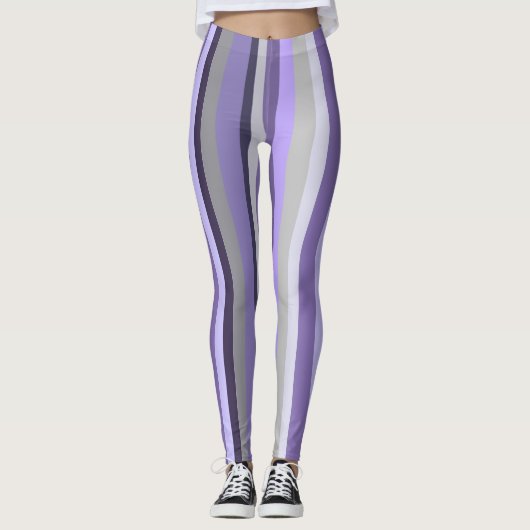 Leggings Gris Lavande Violet Rayé Vertical (Devant)