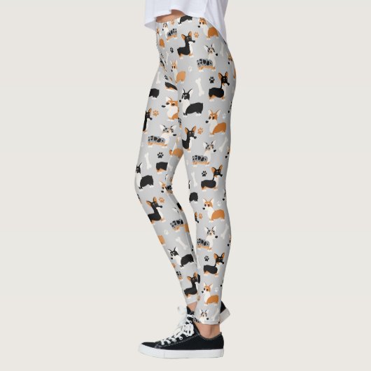 Leggings Gris Motif de Corgi (Gauche)