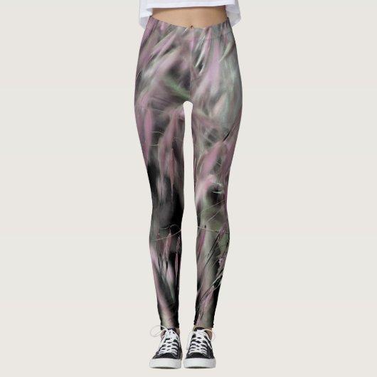 Leggings Gris rose Abstrait et herbe verte sur gris (Devant)