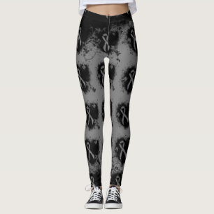 Leggings Gris Sensibilisation Ruban Grunge Coeur