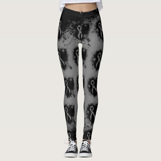 Leggings Gris Sensibilisation Ruban Grunge Coeur (Devant)