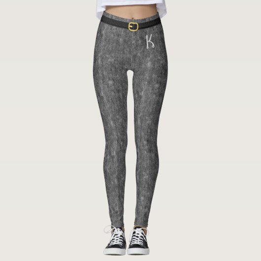 Leggings Gris Stonewashed Denim Jeans Monogramme customisé (Devant)