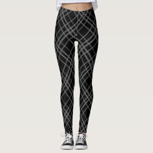 Leggings Gris Sur Tartan Noir Plaid Design Motif