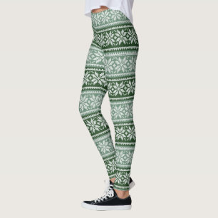Leggings Gris vert Noël Poinsettia Faux Knit Motif
