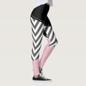 Leggings Gris Zigzag, Gris Chevron, Motif Zigzag, Rose (Droite)