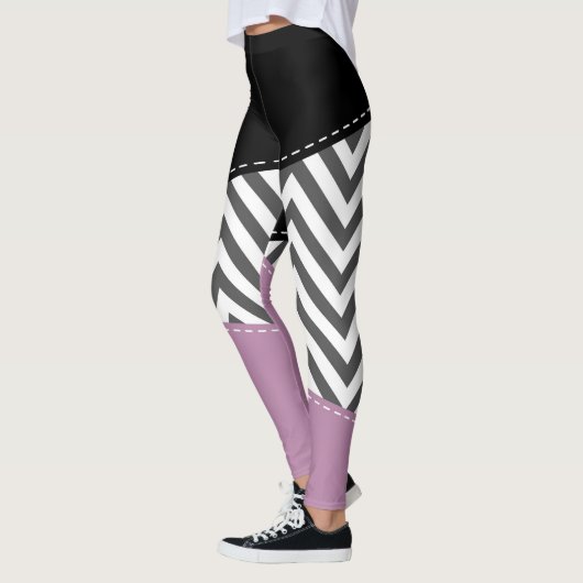 Leggings Gris Zigzag, Gris Chevron, Motif Zigzag, Violet (Gauche)