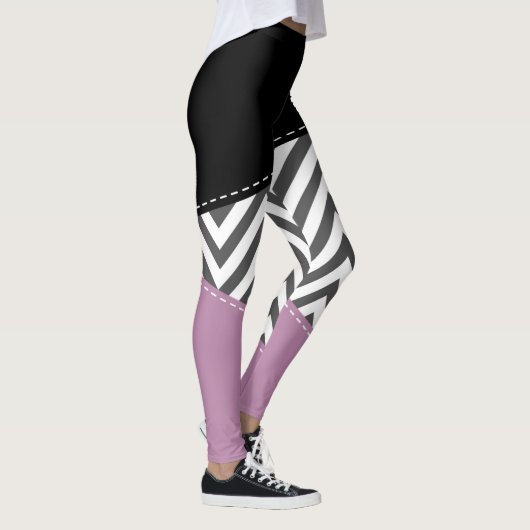 Leggings Gris Zigzag, Gris Chevron, Motif Zigzag, Violet (Droite)