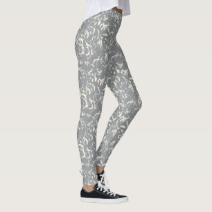 Leggings grises avec motif abstrait blanc
