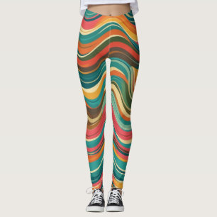 Leggings Groove Waves les années 70 Motif de ligne psychédé
