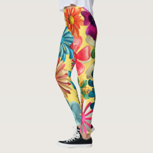 Leggings Gros 60's Retro MOD Colorful Hippie Daisy Flowers