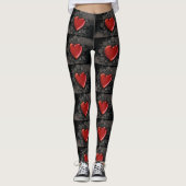 Leggings Gros Coeurs rouges sur Noir  (Devant)