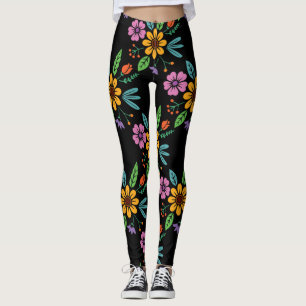 Leggings Gros hérissons de fleurs colorées en gras