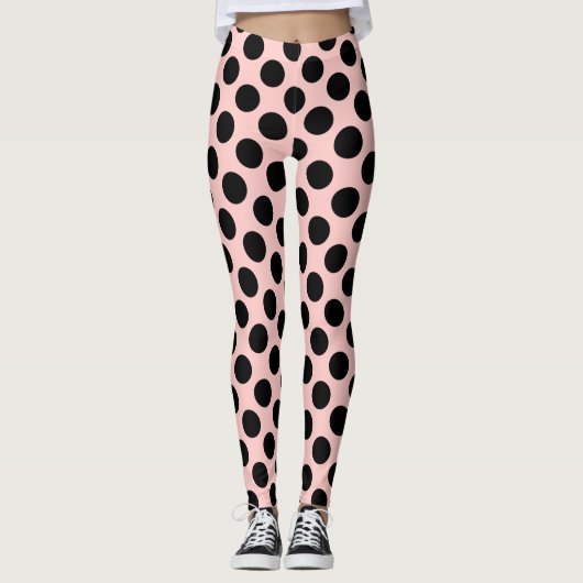 Leggings Gros Motif Pois Noir sur les pattes blanches (Devant)