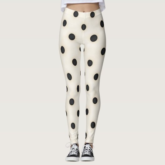 Leggings Gros Pois noirs sur blanc antique (Devant)