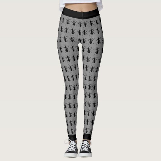 Leggings Grosse fourmi noire sur gris (Devant)