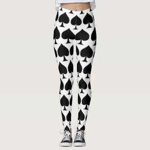 Leggings Grosse pique noire reine motif sur blanc