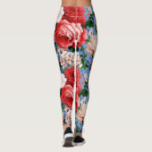 Leggings Grosses fleurs de rose rouge rétro (Dos)