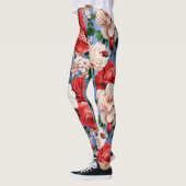 Leggings Grosses fleurs de rose rouge rétro (Gauche)
