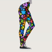 Leggings Grosses pièces de puzzle d'autisme sur NOIR (Droite)