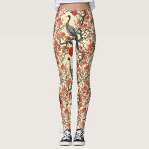 Leggings Grue oriental et pivoine - Art asiatique tradition