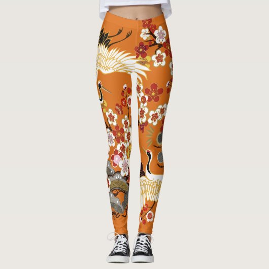 Leggings Grues florales colorées Sakura Motif (Devant)